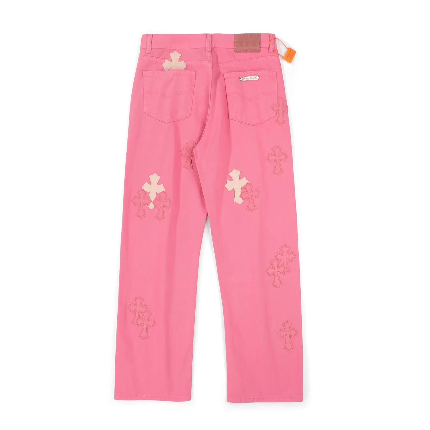 P260 Chrome hearts｜ch Chrome Hearts Limited Barbie Pink Leather Jeans for Girls - Charming dopamine personalized jeans, indispensable for fashionistas, the same model for celebrities, and one touted by many bloggers. This new pair of pants is perfect in terms of shape and upper body. It is no exaggeration to say that making a pair of jeans is equivalent to making 20 short-sleeved pieces. The fabric is made of high-quality imported denim. It has a unique high-end texture. I am very satisfied with it after washing and proofing several times.  Color: Barbie Pink Size: 28/30/32/34 Waist: 74/76/78/80 Pants Length: 101/102/103/104